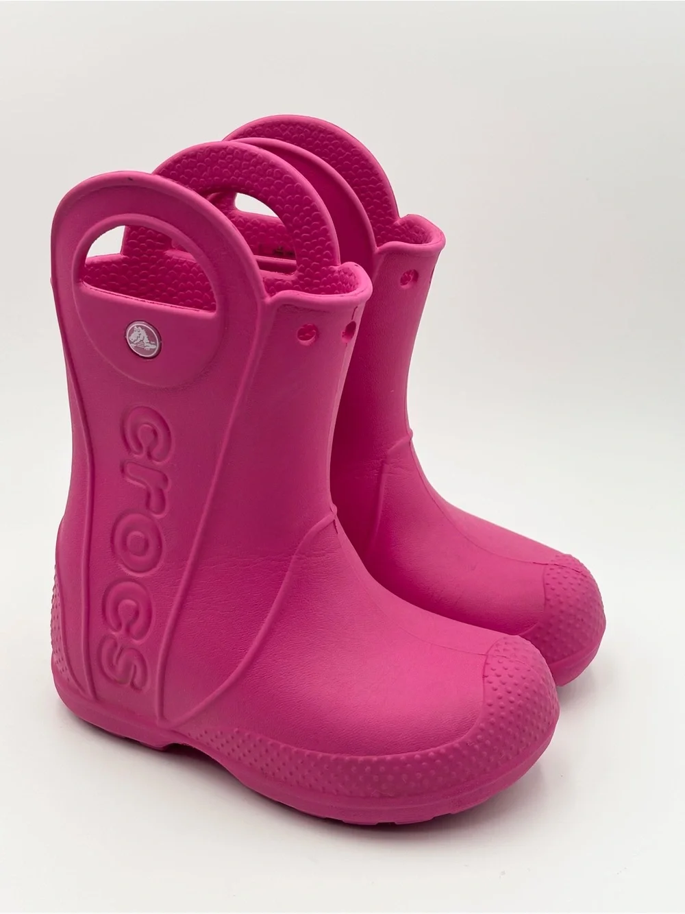 CROCS Kids Hot Pink Rain Boots with Hand-Hold Handles Size 9 Toddler